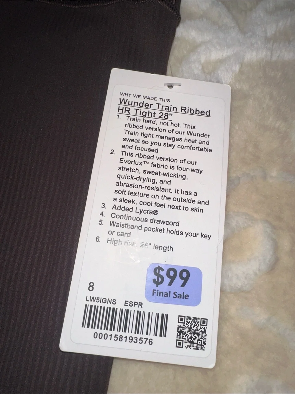 lululemon athletica Wunder Train Ribbed HR Tight 28” Espresso Brown - NWT 8 - Picture 2 of 5